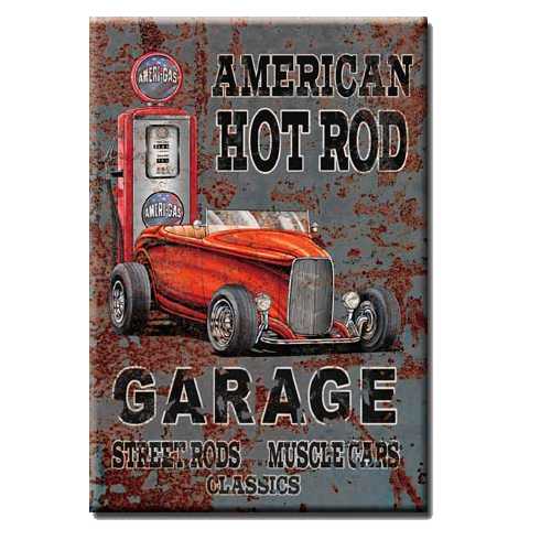 HOT ROD GARAGE FRIDGE MAGNET