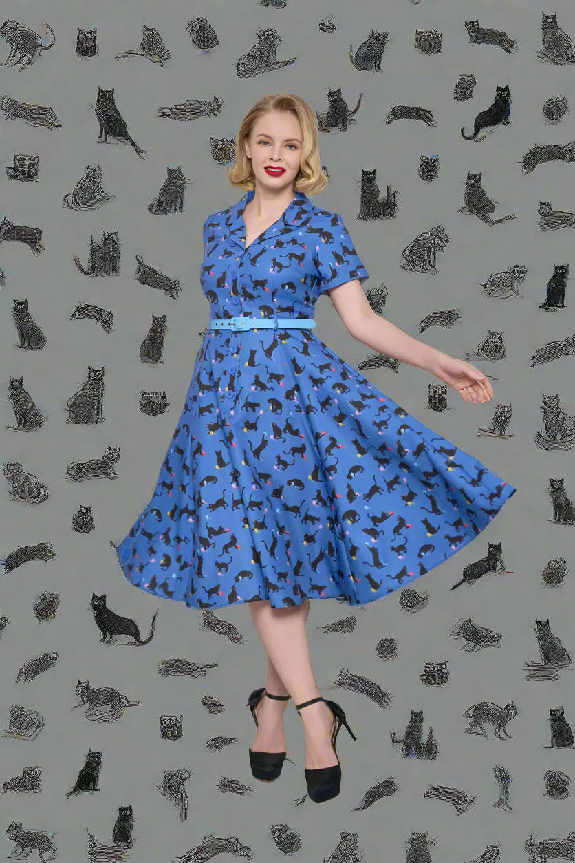 Lindy Bop Christine Black Cat shirt Dress