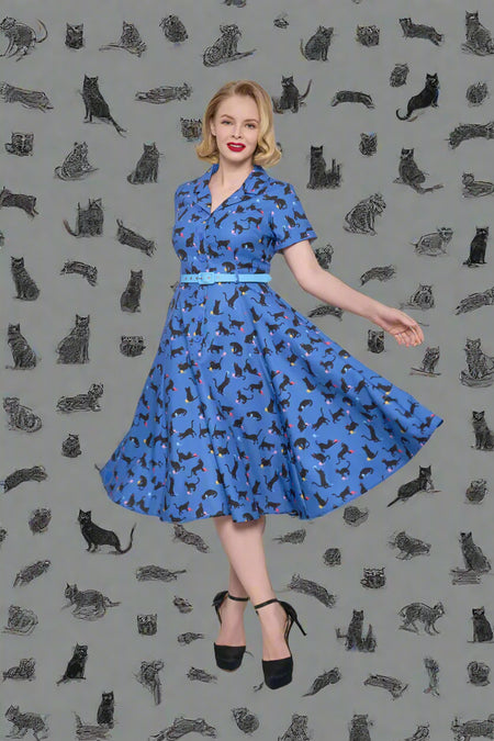 Lindy Bop Christine Black Cat shirt Dress