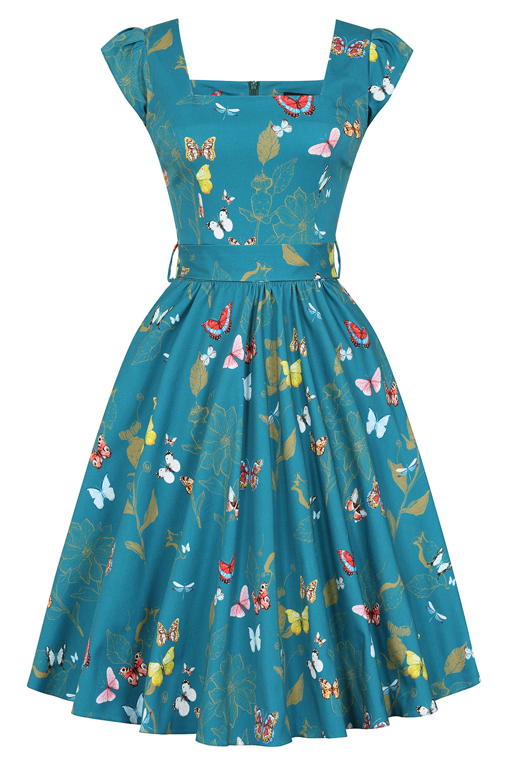 LADY VINTAGE Teal Butterfly Swing Dress